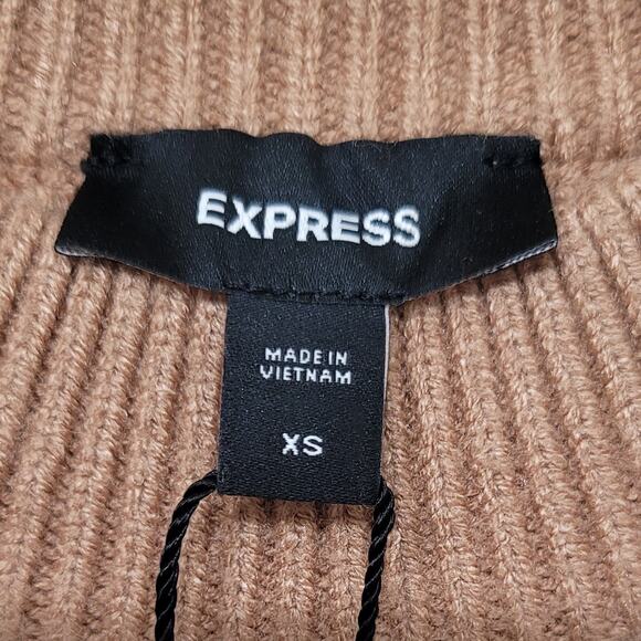 NWT Express Color Block Chunky Cable Knit Sweater XS Asymmetrical Hem Cream Tan - Picture 8 of 12